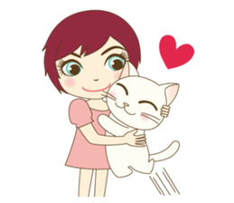Girl and cat ~ sticker #3691887