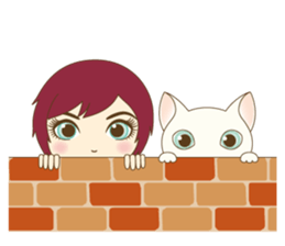 Girl and cat ~ sticker #3691888