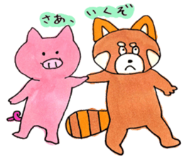 The lesser panda and baby pig sticker #3762934