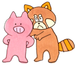 The lesser panda and baby pig sticker #3762960