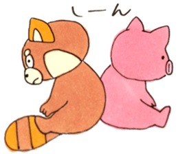 The lesser panda and baby pig sticker #3762962