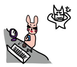 pretty white cat and pink rabbit sticker #3840681