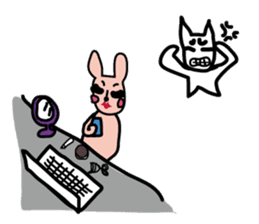 pretty white cat and pink rabbit sticker #3840681