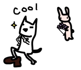 pretty white cat and pink rabbit sticker #3840689