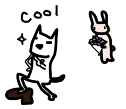 pretty white cat and pink rabbit sticker #3840689