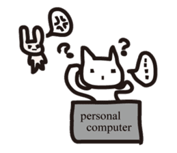 pretty white cat and pink rabbit sticker #3840699