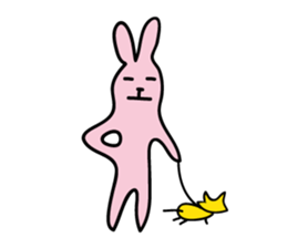 yellow cat and pink rabbit Sticker sticker #3973818