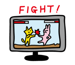 yellow cat and pink rabbit Sticker sticker #3973833