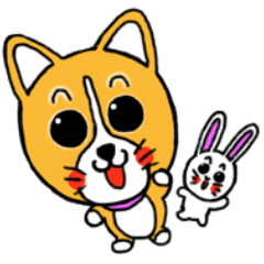 Smile! Corgi dog and rabbit.