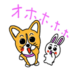 Smile! Corgi dog and rabbit. sticker #4019165
