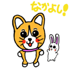 Smile! Corgi dog and rabbit. sticker #4019190