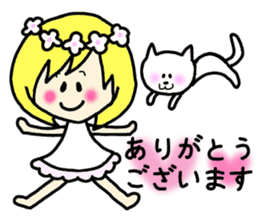 YURUFUWA girl and cat sticker #4028258