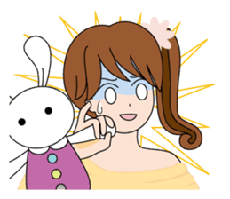 Moe-chan and her stuffed rabbit 2 sticker #4077310