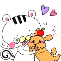 Squirrel and  bear and rabbit and apple