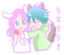 Rabbit and wolf love sticker #4278546