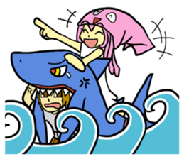Rocket shark boy and Drill squid girl sticker #4317864