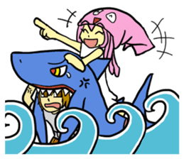 Rocket shark boy and Drill squid girl sticker #4317864