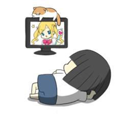 lazy woman and cat sticker #4337717