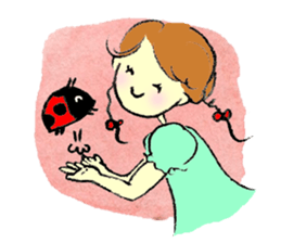 A little girl in the garden sticker #4338967