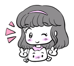 Funny white cat and fancy girl sticker #4426072