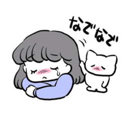 Funny white cat and fancy girl sticker #4426084