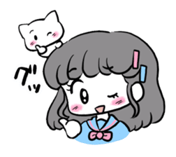 Funny white cat and fancy girl sticker #4426090