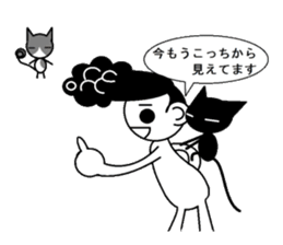 Funny hairstyle boy and Black cat sticker #4533872