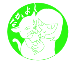 Girl and cat(green edition) sticker #4585519