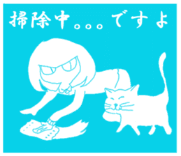 girl and cat(blue edition) sticker #4634603