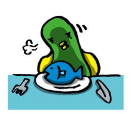 Olive green bird by lefthandkemkem sticker #4748781