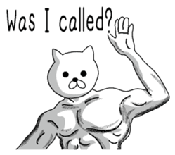 Muscle white cat English version sticker #4783597