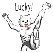 Muscle white cat English version sticker #4783599