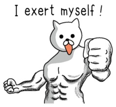 Muscle white cat English version sticker #4783601