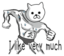 Muscle white cat English version sticker #4783606