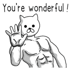 Muscle white cat English version sticker #4783613