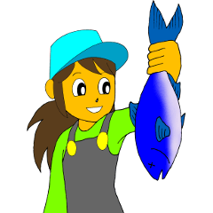 A cheerful girl working at a fish market