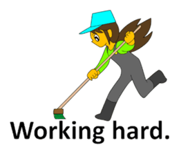 A cheerful girl working at a fish market sticker #4819041