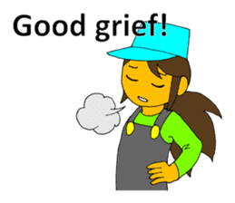 A cheerful girl working at a fish market sticker #4819052