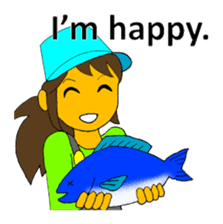 A cheerful girl working at a fish market sticker #4819053