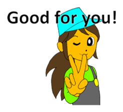 A cheerful girl working at a fish market sticker #4819058