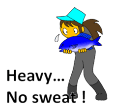 A cheerful girl working at a fish market sticker #4819059