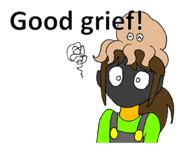 A cheerful girl working at a fish market sticker #4819069