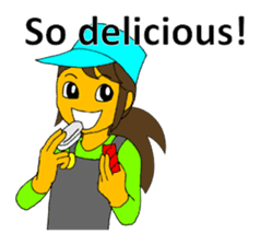 A cheerful girl working at a fish market sticker #4819070