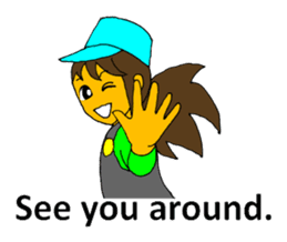 A cheerful girl working at a fish market sticker #4819073