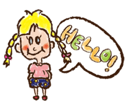 cute cute colorful crayon girl English sticker #4835304