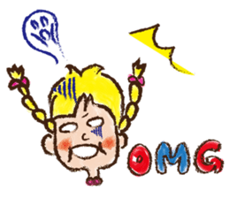 cute cute colorful crayon girl English sticker #4835315