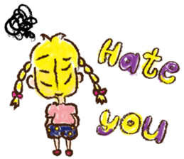 cute cute colorful crayon girl English sticker #4835316