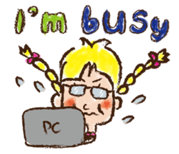 cute cute colorful crayon girl English sticker #4835324