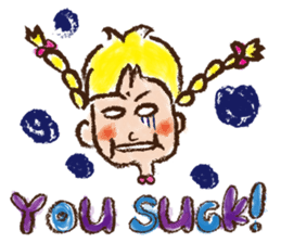 cute cute colorful crayon girl English sticker #4835332