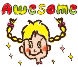 cute cute colorful crayon girl English sticker #4835334